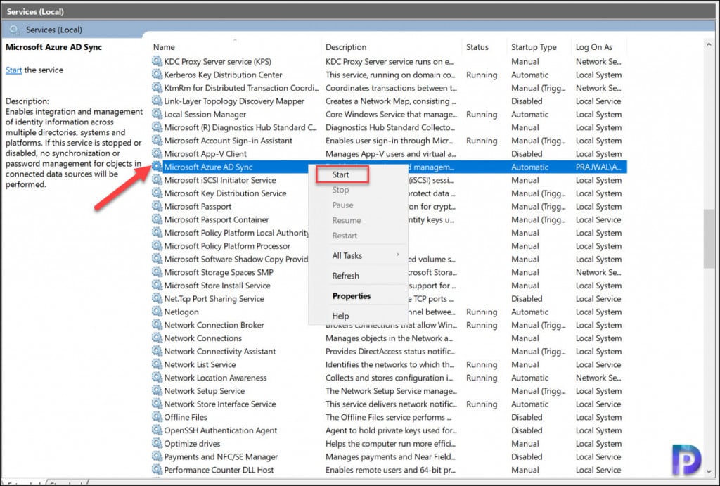 Fix Azure AD Sync Service not Running 2 Start Azure AD Sync Service