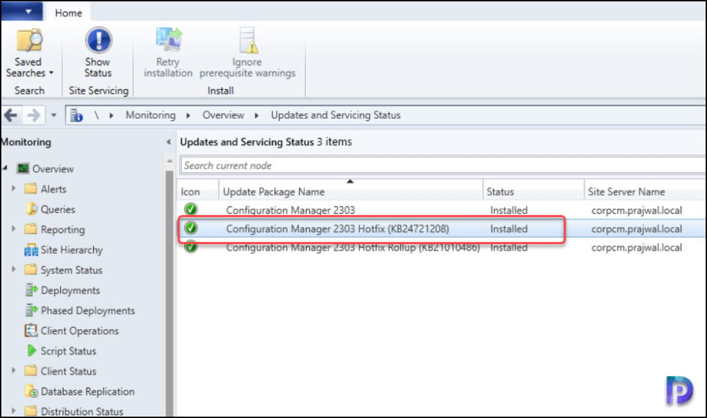 Configuration Manager 2303 hotfix KB24721208 Installed