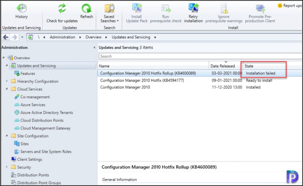 Fix ConfigMgr Database Upgrade Error 0x87d20b15 1 ConfigMgr Update Installation Failed