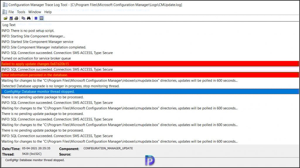 Fix ConfigMgr Database Upgrade Error 0x87d20b15 3 ConfigMgr Database Upgrade Error 0x87d20b15