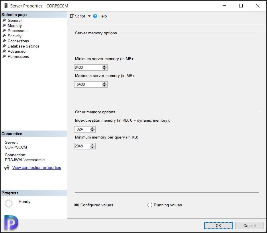 Fix ConfigMgr Database Upgrade Error 0x87d20b15 7 SQL Index create memory is not configured as default value of 0 and might hit issue