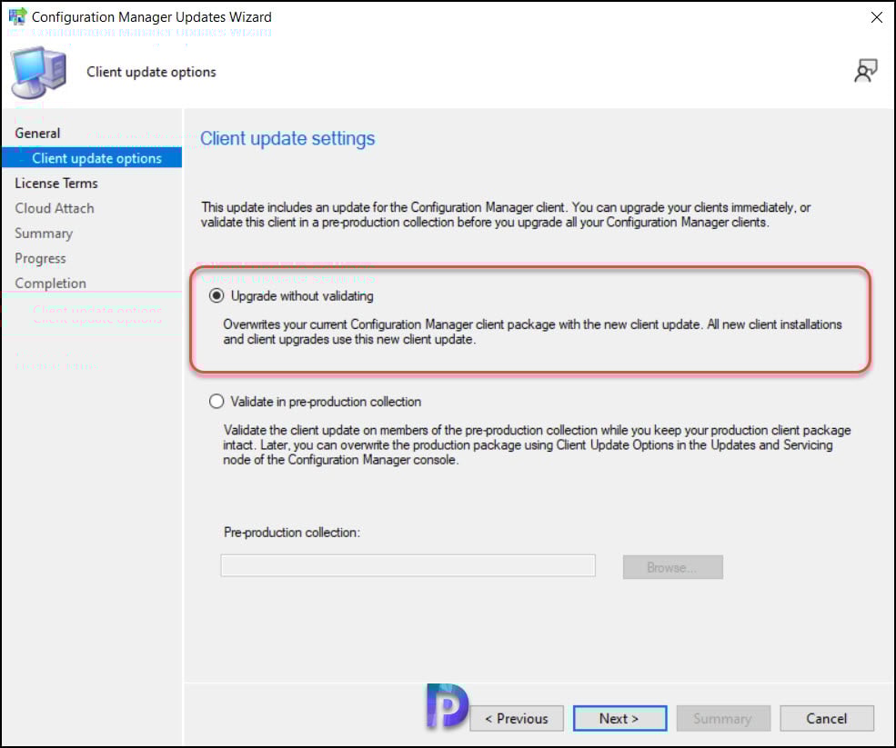 Latest Configuration Manager 2303 Hotfix KB24719670 Rollup 3 Select Client Upgrade Options
