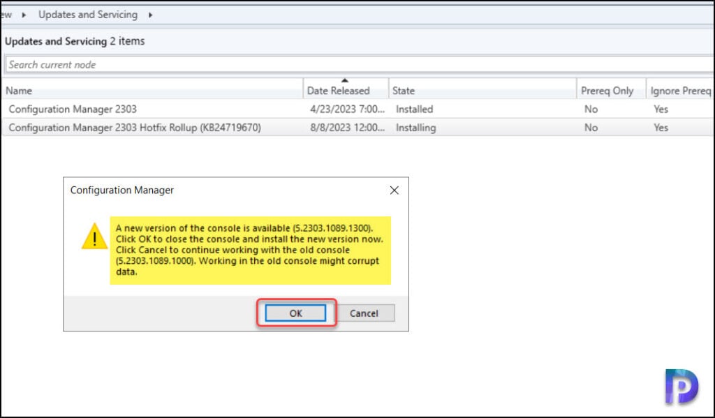 Latest Configuration Manager 2303 Hotfix KB24719670 Rollup 6 KB24719670 Console Upgrade