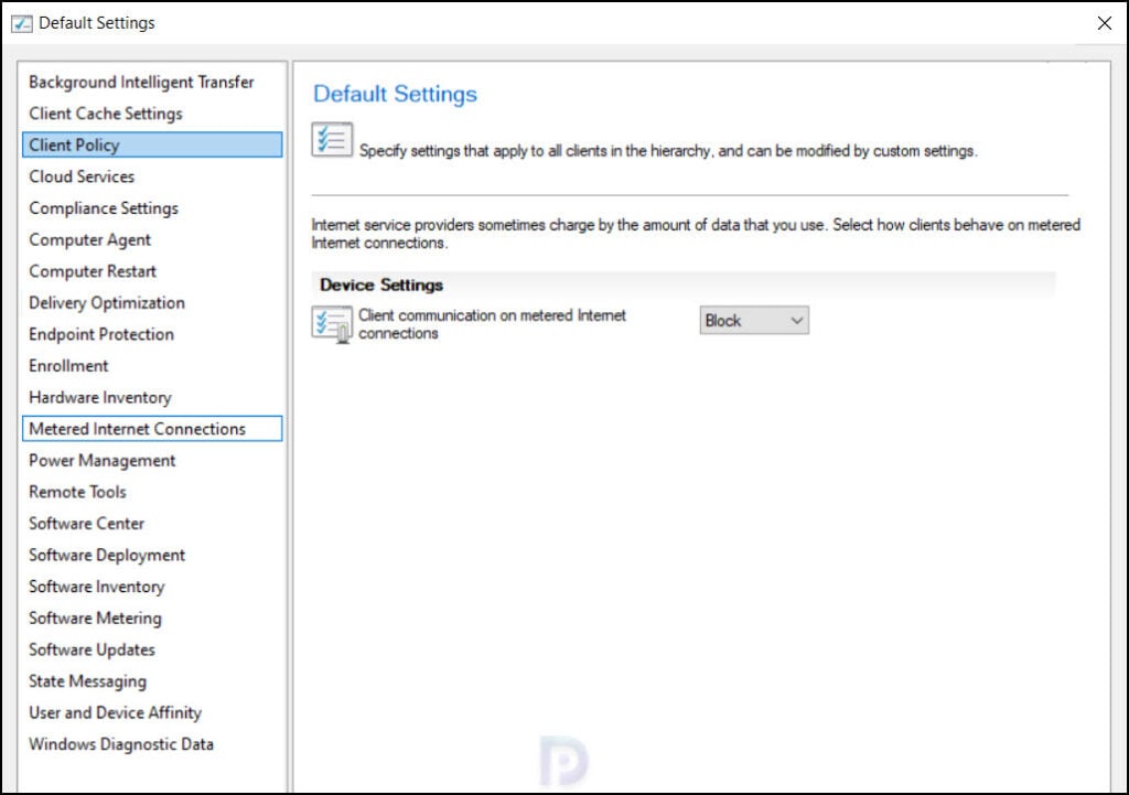 Configure Client Settings in SCCM Configuration Manager 13 Metered Internet Connections
