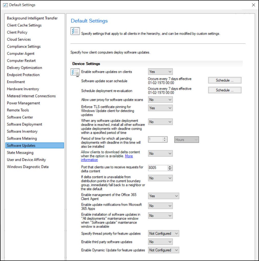 Configure Client Settings in SCCM Configuration Manager 20 Software Updates Client Settings