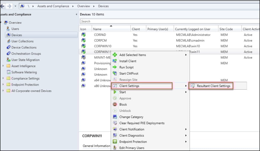 Configure Client Settings in SCCM Configuration Manager 24 View Client Settings | Resultant Client Settings