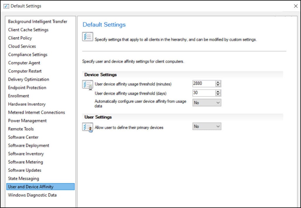 Configure Client Settings in SCCM Configuration Manager 22 User and Device Affinity | Configure Client Settings in SCCM