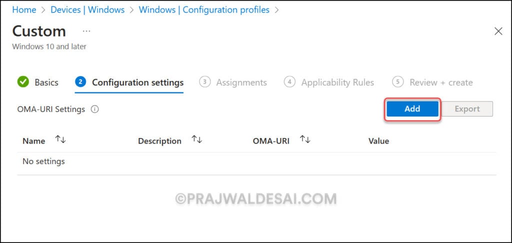 Add OMA-URI Settings in Intune