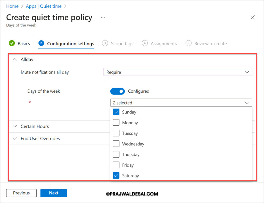 Create Quiet Time Policies in Intune for iOS/iPadOS & Android Apps 8 Intune Quiet Time Policy - All Day Notification Settings