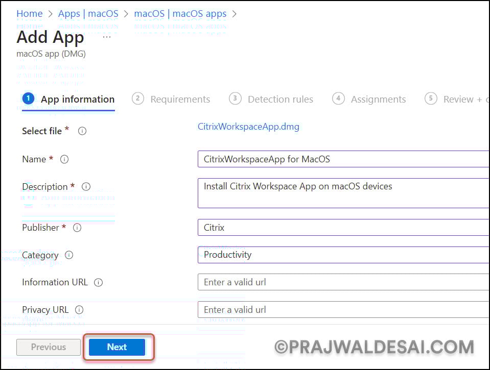 Intune: Deploy Citrix Workspace App for macOS Devices 12 Configure CitrixWorkspaceApp.dmg App Information