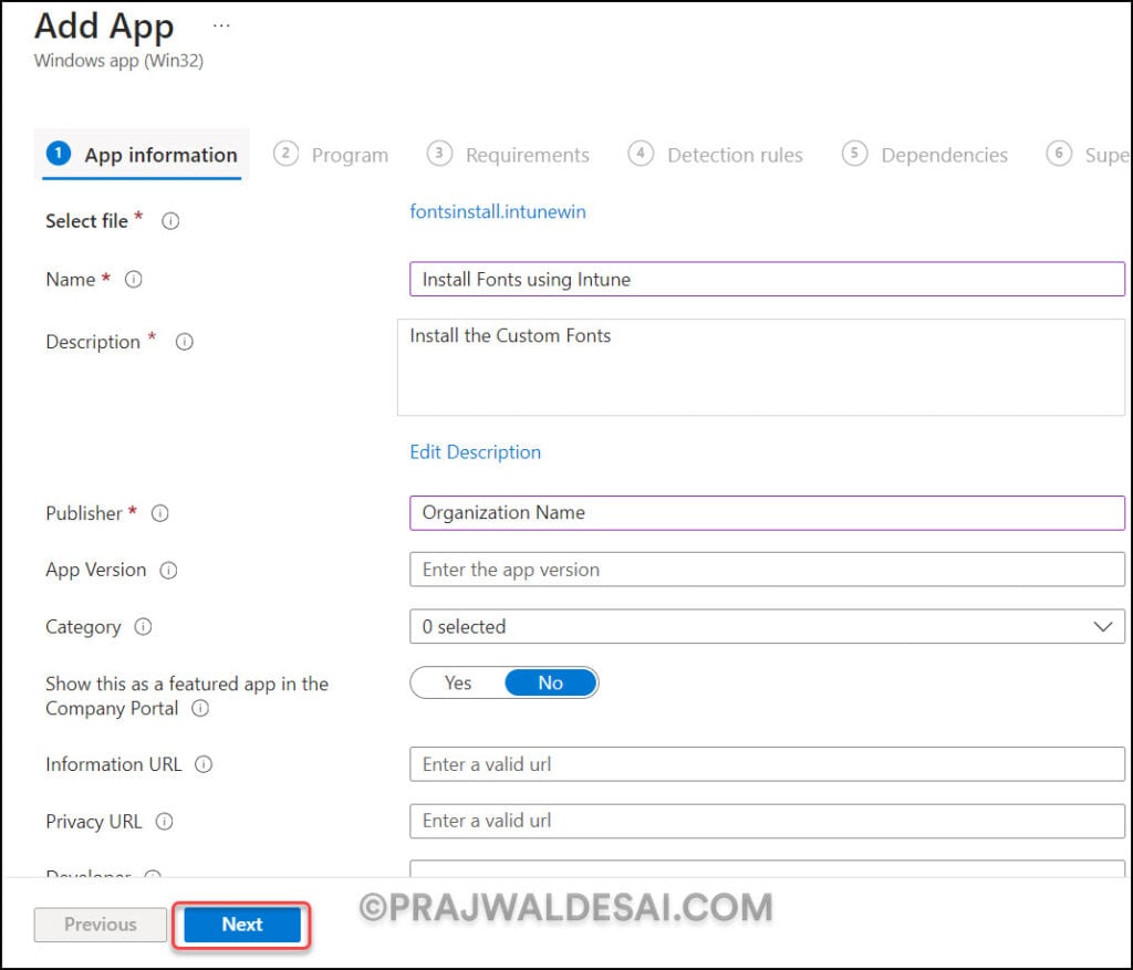 Deploy Fonts using Intune: 3 Proven Methods 8 Configure App Information for Win32 App