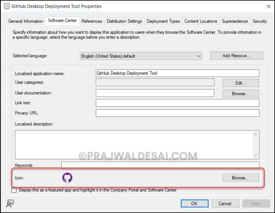 How to Deploy GitHub Desktop using Intune and SCCM 15 Specify Software center icon for GitHub desktop application