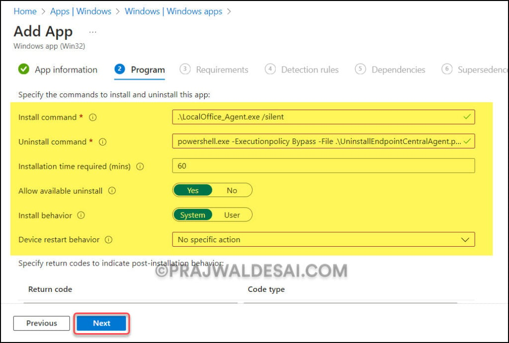 Configure Program Details for Desktop Central Agent installation