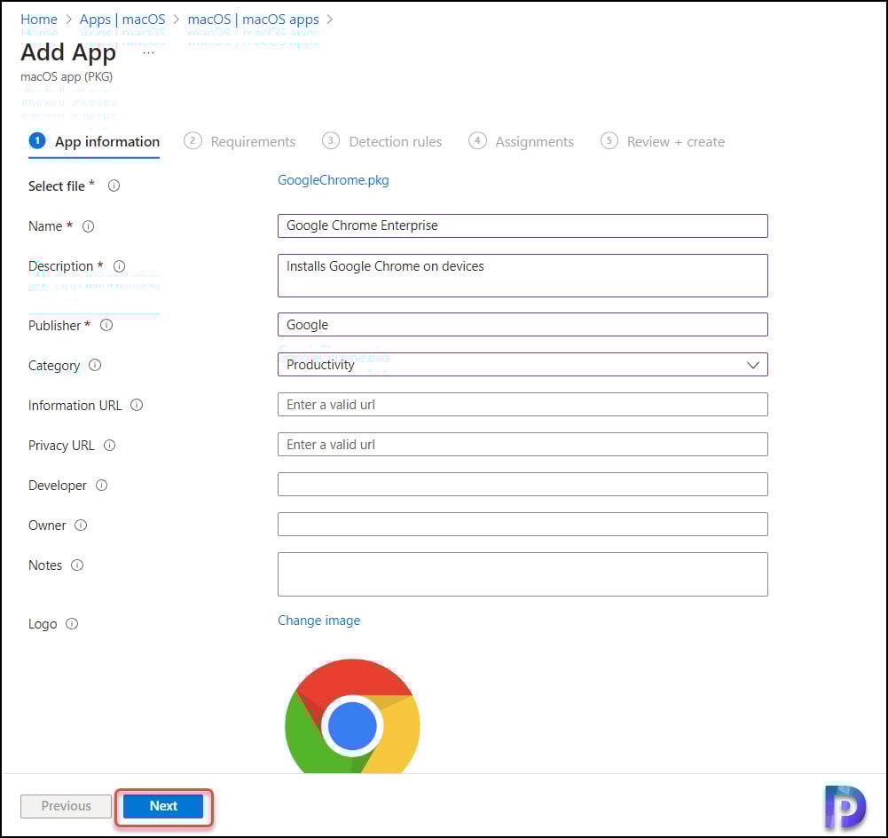 Deploy PKG Apps using Intune on macOS Devices 4 Configure app information for .PKG app