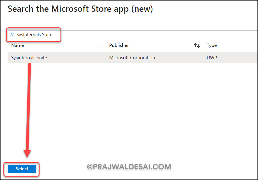 How to Deploy SysInternals Suite using Intune 4 Select SysInternals Suite App from Microsoft Store