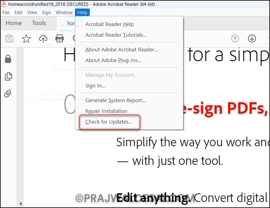 Disable Acrobat Reader Updates using GPO (Group Policy) 1 Check for Updates option in Acrobat Reader