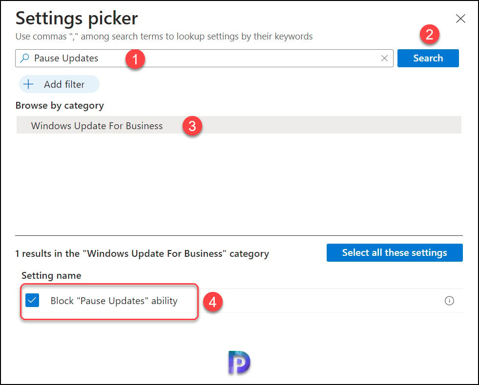 Select Block Pause Updates Ability in Settings Catalog