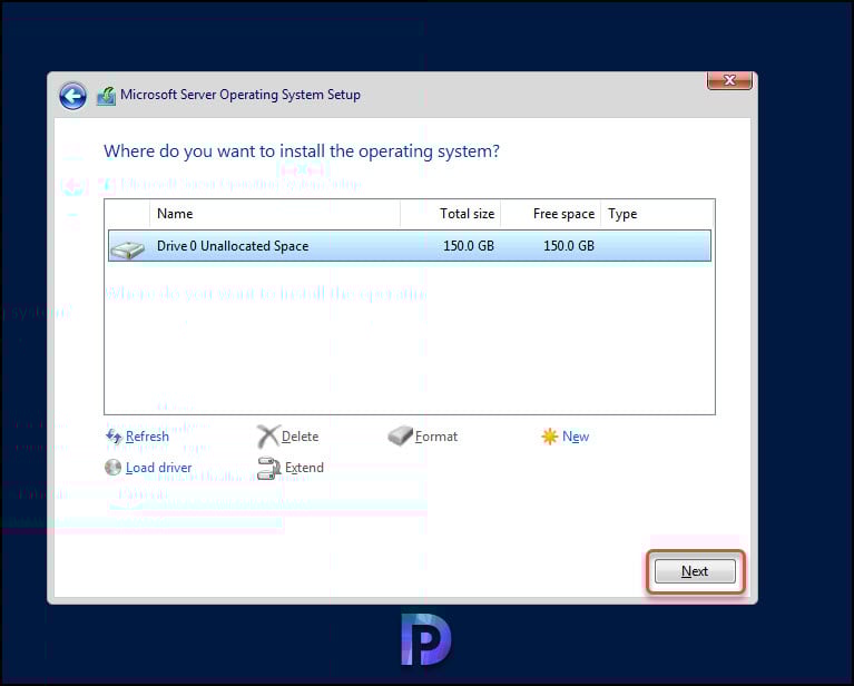 Install Windows Server 2022 Core: A Step-by-Step Guide 8 Select Disk to Install Windows Server 2022 Core
