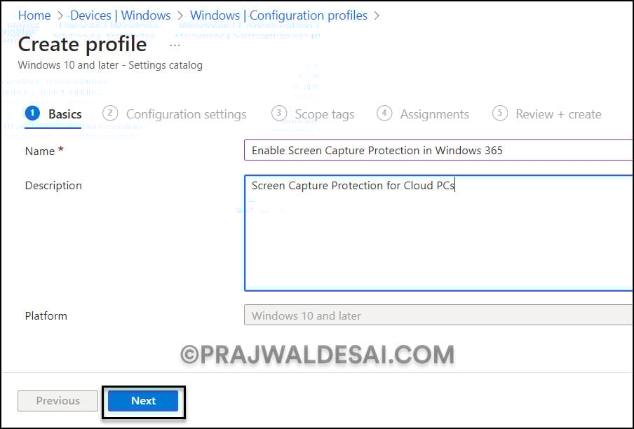Enable Screen Capture Protection in Windows 365 2 Create a configuration profile in Intune to Turn on Screen Capture Protection