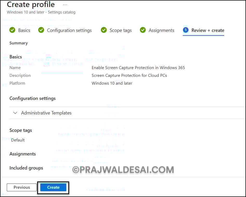 Enable Screen Capture Protection in Windows 365 6 Create Intune Screen Capture Protection Policy