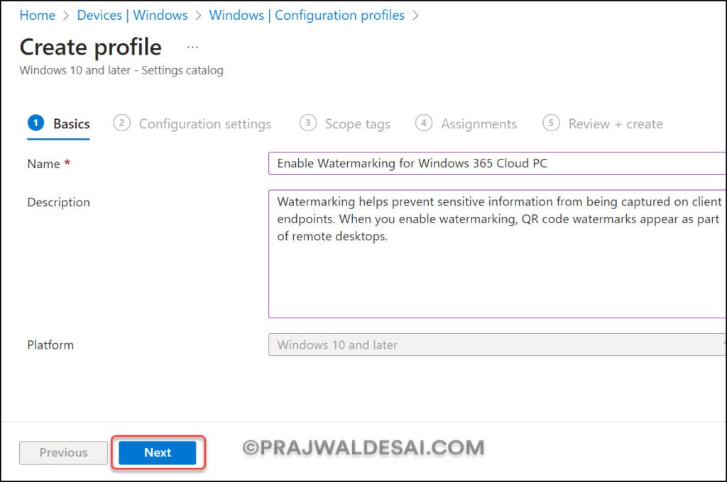 Create a Intune Configuration Profile to Watermark Cloud PCs