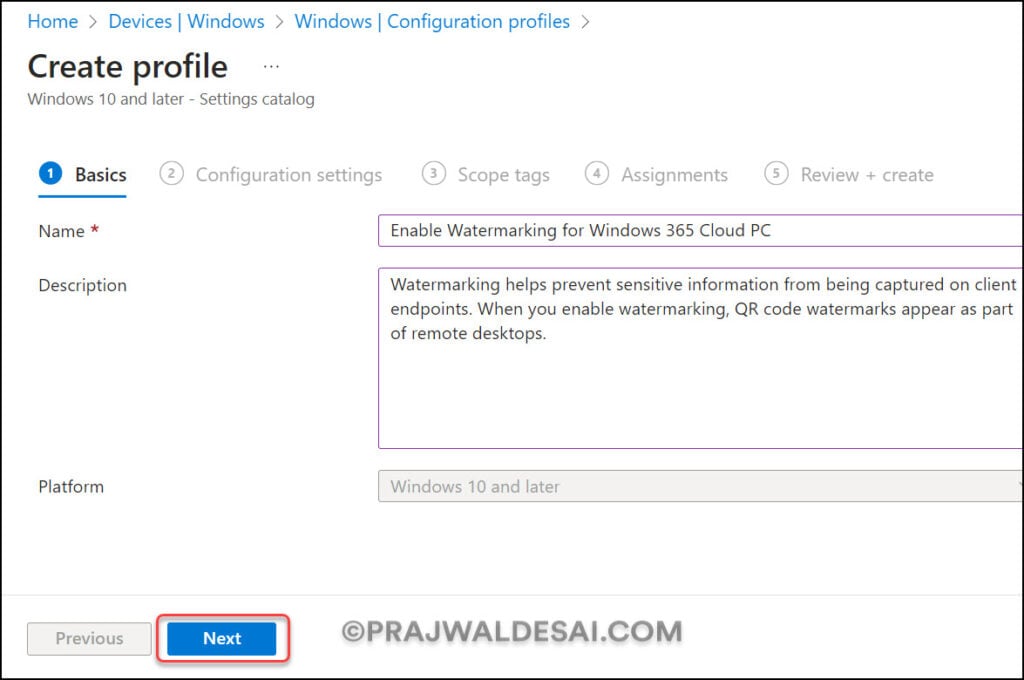 Enable Watermarking for Windows 365 Cloud PCs 2 Create a Intune Configuration Profile to Watermark Cloud PCs