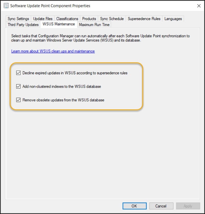How To Enable WSUS Cleanup in ConfigMgr - Bonus Guide 1 WSUS Maintenance Options