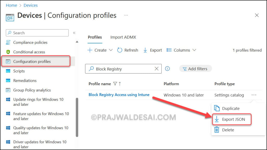 Export Settings Catalog Policies in Intune