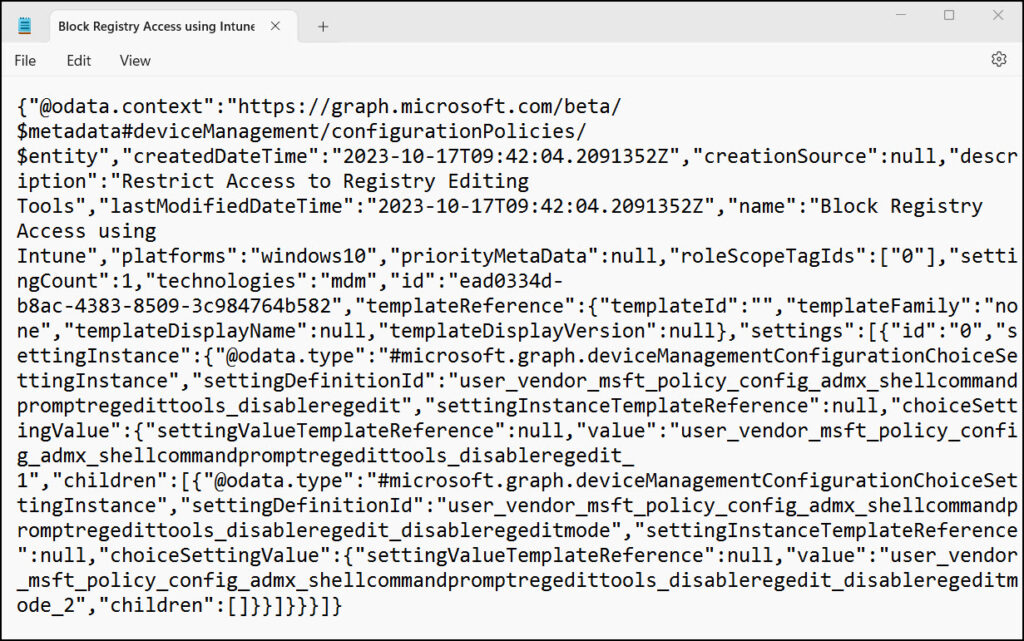 Import and Export Settings Catalog Policies in Intune 4 Open Settings Catalog Policy JSON