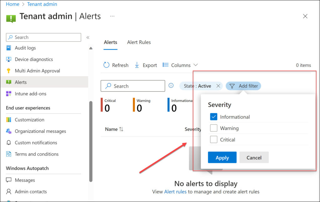 Configure Windows 365 Cloud PC Alerts in Intune 2 Filter Cloud PC Alerts in Windows 365