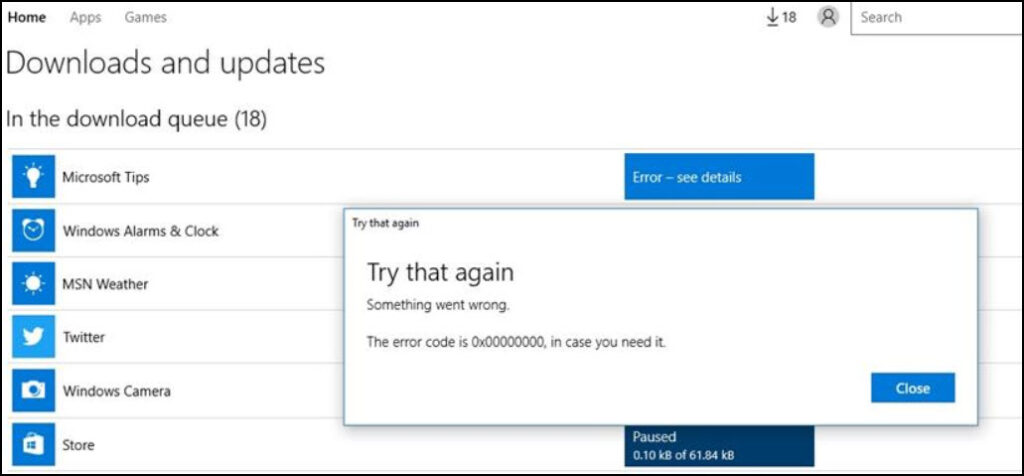 Microsoft Store Error Code 0x00000000