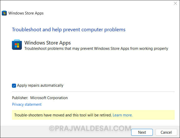 Run Windows Store App Troubleshooter