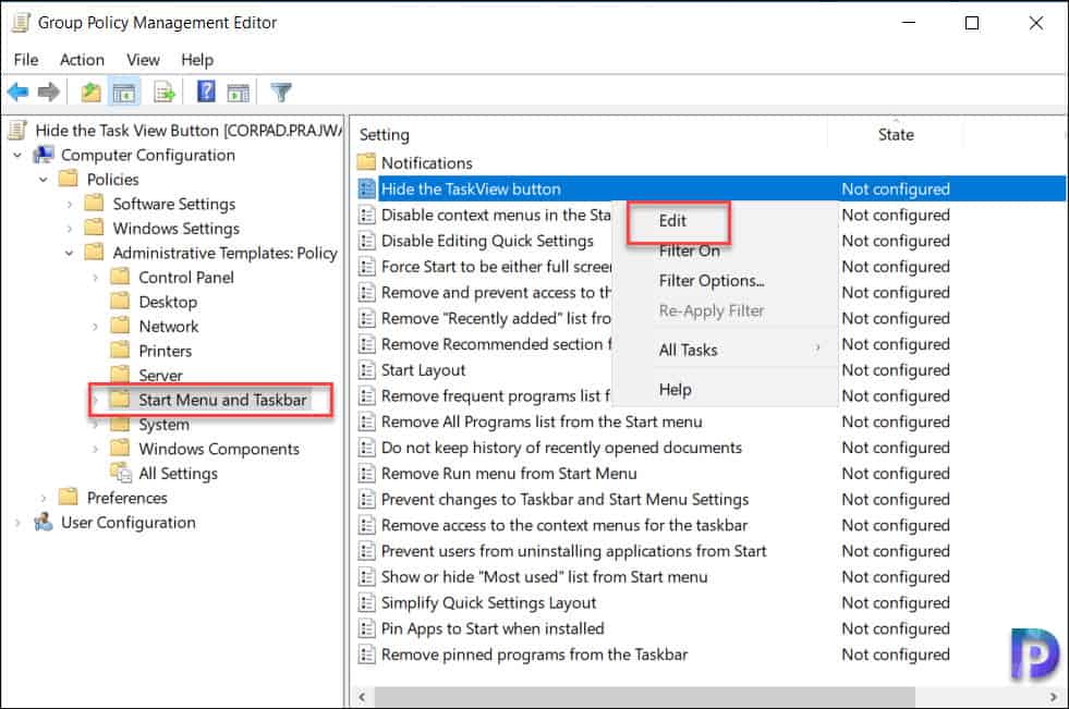 Hide the Task View Button using Group Policy 3 Hide the Task View Button using Group Policy