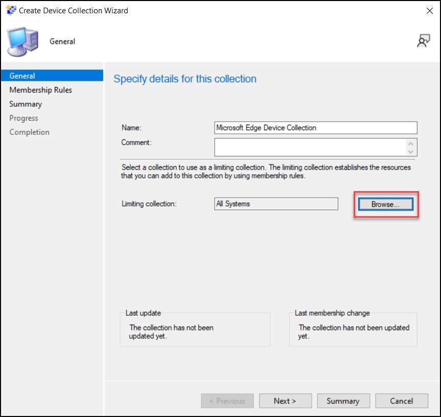 How to Create Microsoft Edge Device Collection in SCCM 5 Specify Device Collection Name