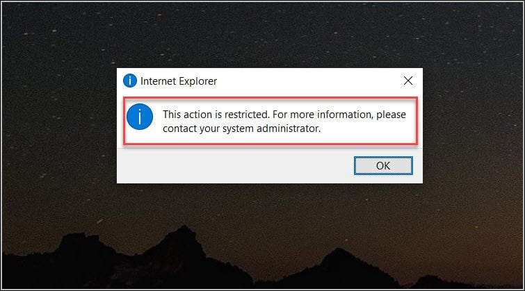 How to Disable Internet Explorer 11 using Group Policy 5 Internet Explorer 11 Restricted
