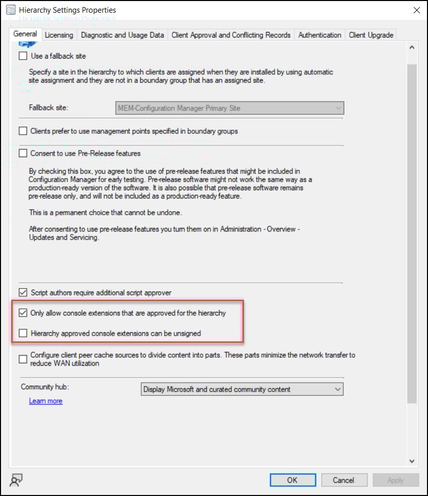 Manage SCCM Console Extensions - Approve | Install | Uninstall 1 Hierarchy Settings for SCCM Console Extensions