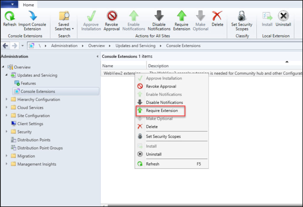 Manage SCCM Console Extensions - Approve | Install | Uninstall 11 Require Extension: Automatically Install Console Extension