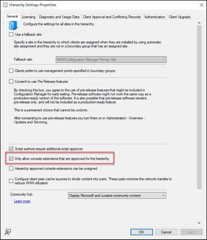 Manage SCCM Console Extensions - Approve | Install | Uninstall 2 Only Allow Console Extensions that are approved for the Hierarchy