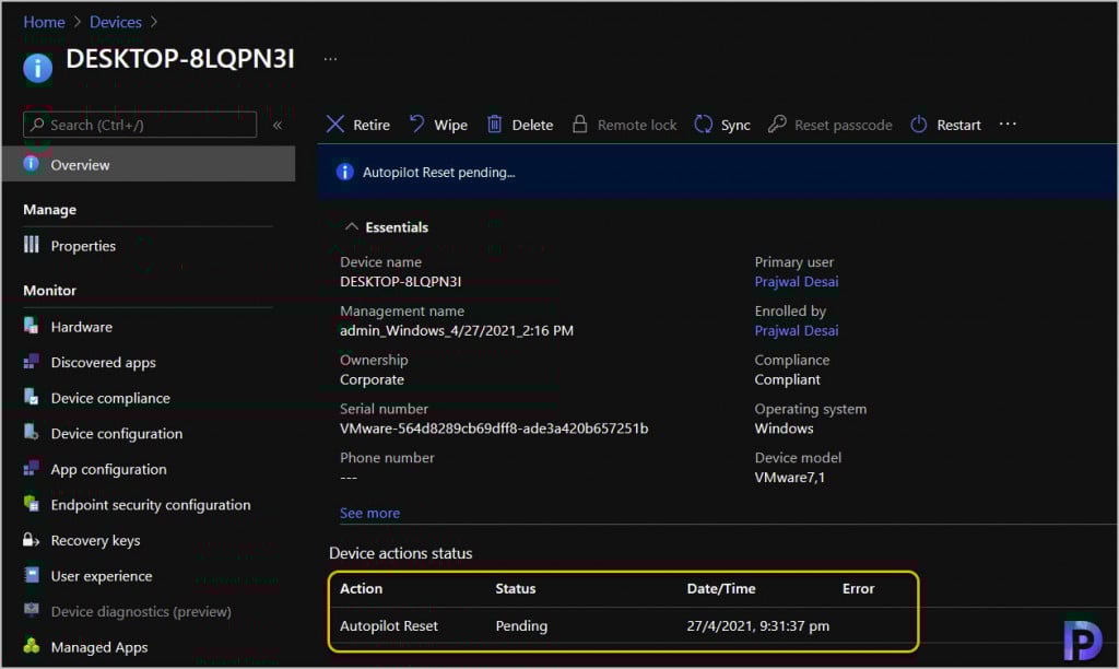 How to Perform Windows Autopilot Reset from Intune Portal 3 Autopilot Reset Pending