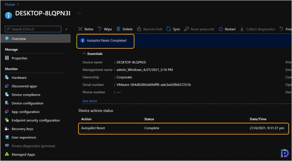 Windows Autopilot Reset Successful