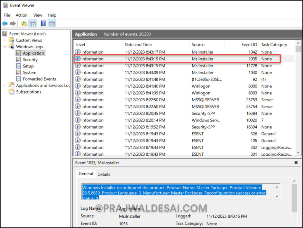 Repair Master Packager - A Step-by-Step Guide 3 Monitor Master Packager Repair using Event Viewer