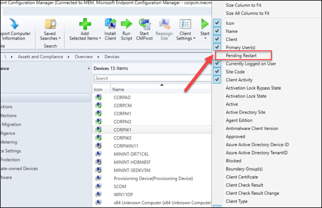 How To Restart Windows Devices from SCCM Console 1 Add Pending Restart column to Configuration Manager Console