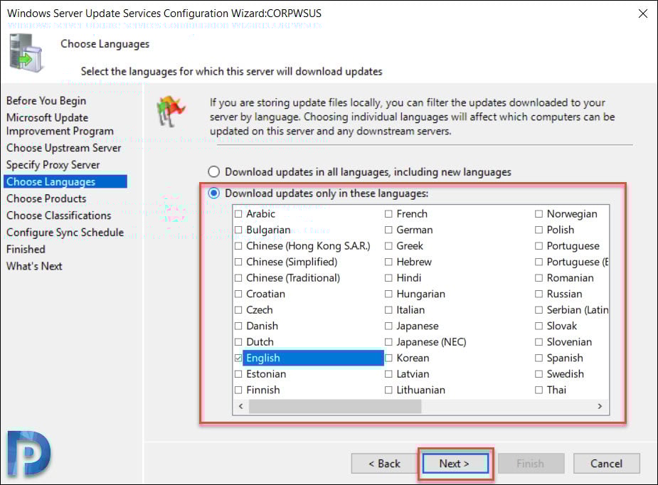 Install and Configure WSUS on Windows Server 2019 20 Windows Updates Languages