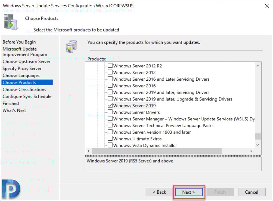 Install and Configure WSUS on Windows Server 2019 21 Select the Microsoft Products