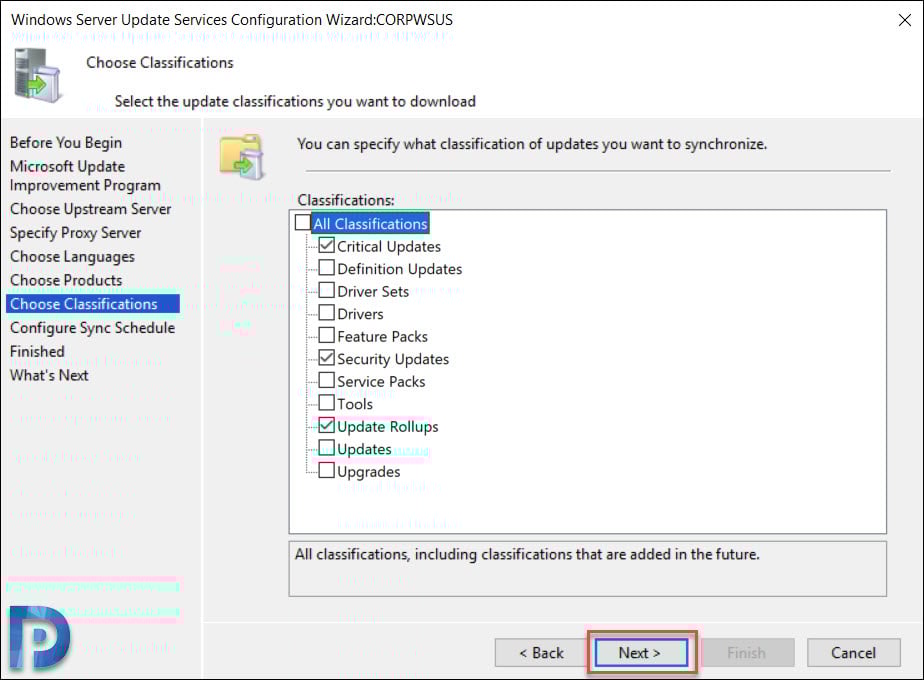 Install and Configure WSUS on Windows Server 2019 22 WSUS Update Classifications