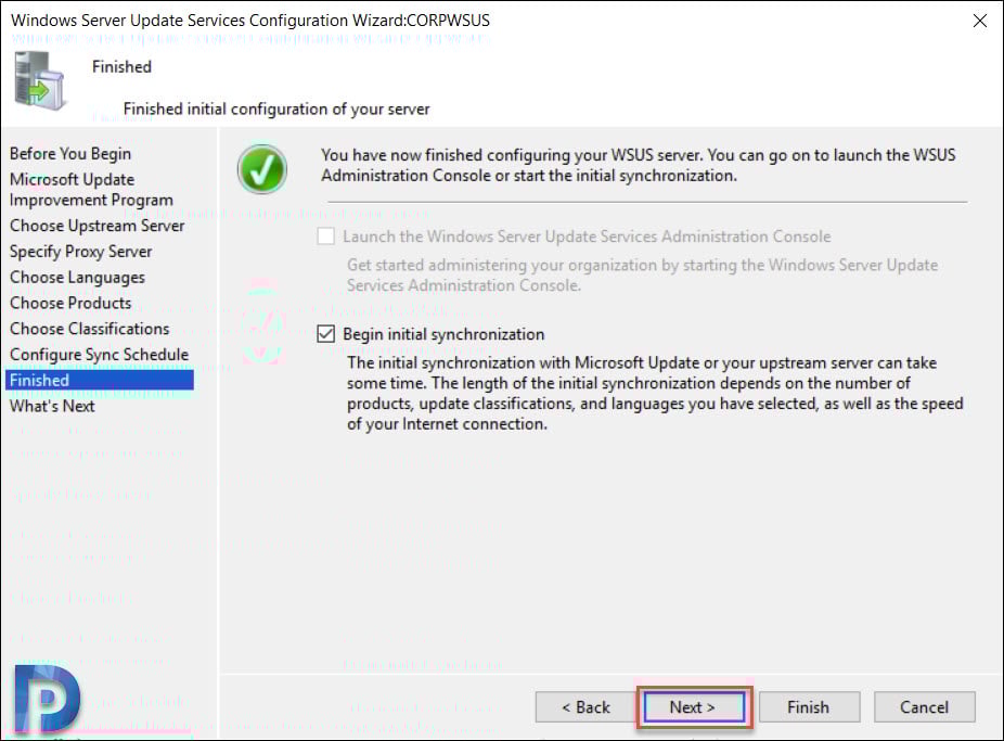 Install and Configure WSUS on Windows Server 2019 24 Begin Windows Server Update Services Initial synchronization