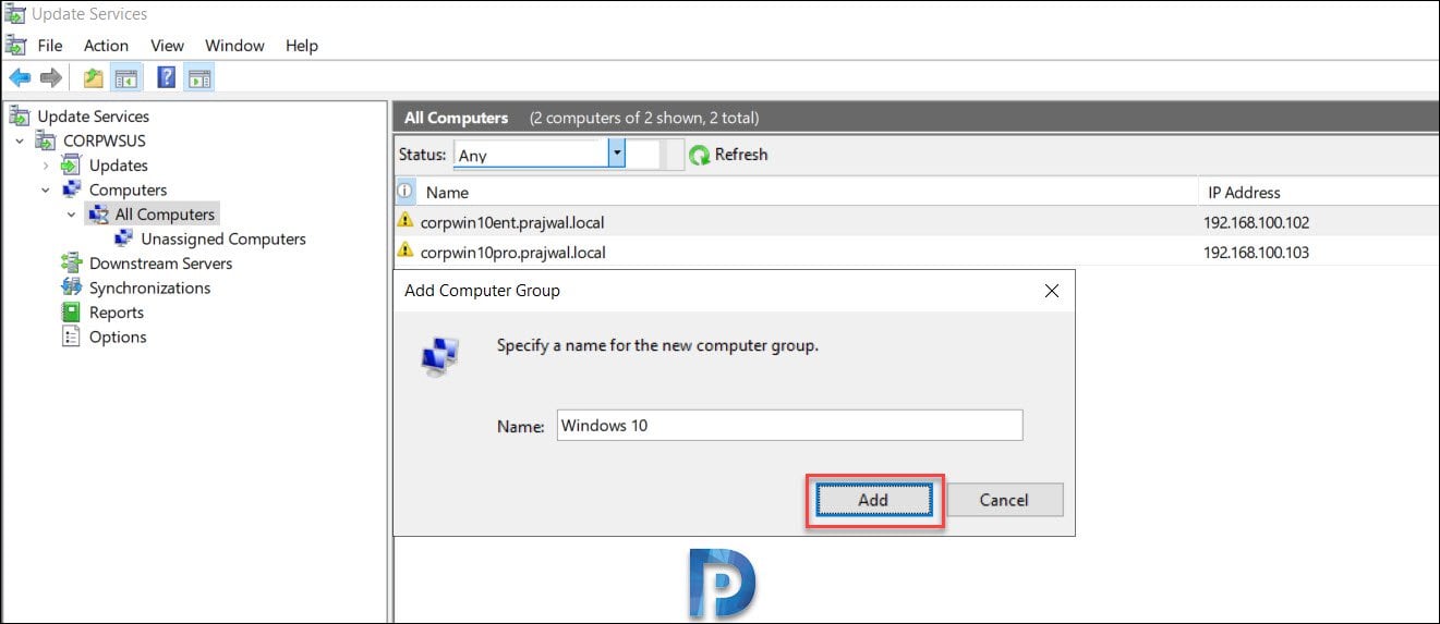 Install and Configure WSUS on Windows Server 2019 31 Add WSUS Computer group