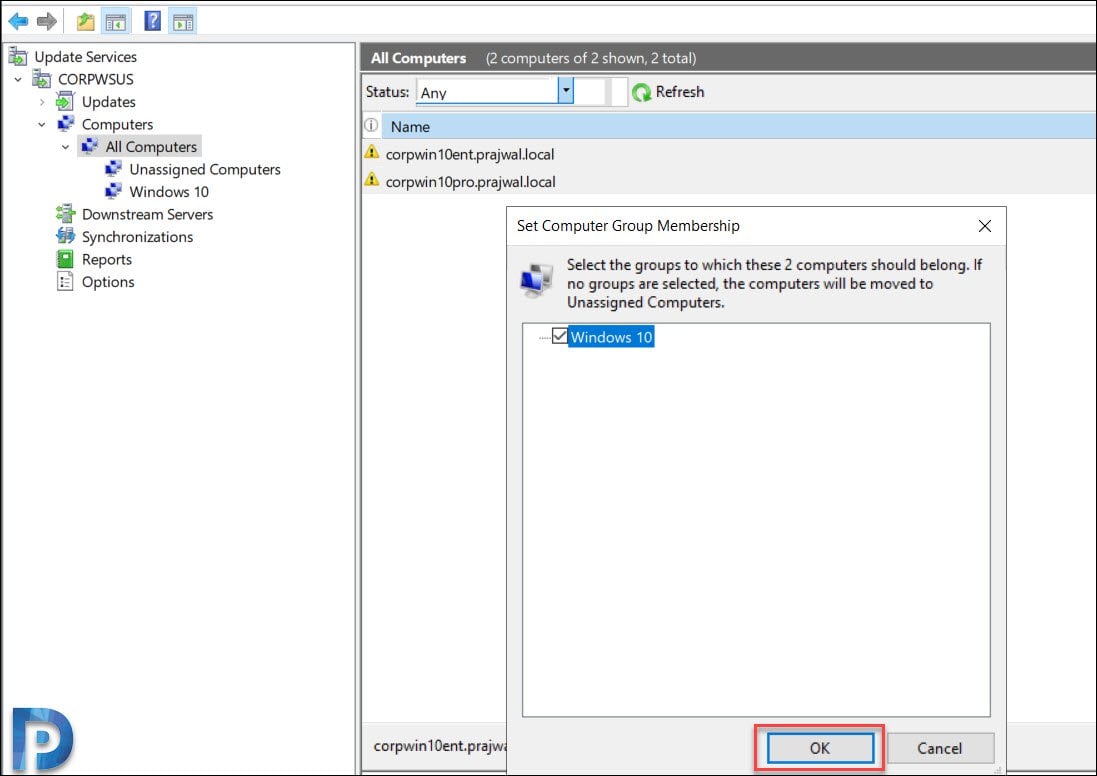 Install and Configure WSUS on Windows Server 2019 33 Select target computer group
