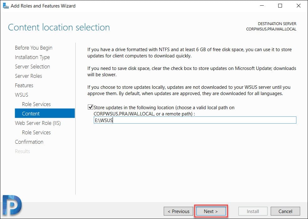 Install and Configure WSUS on Windows Server 2019 8 WSUS Content Location