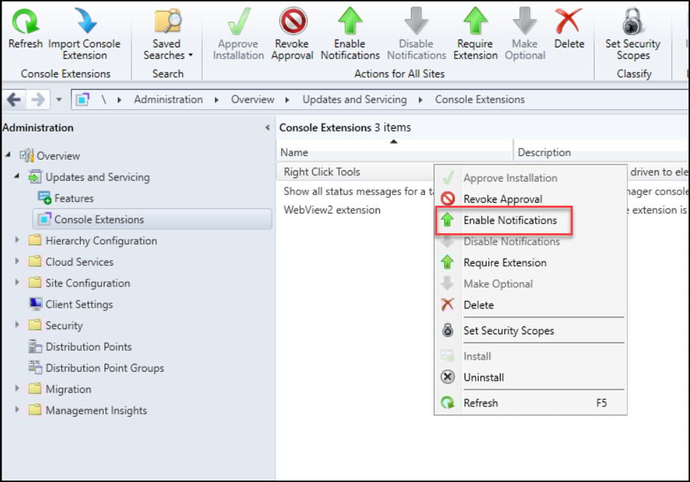 Install Right Click Tools SCCM Console Extension 9 Enable Notifications for Right Click Tools Console Extension